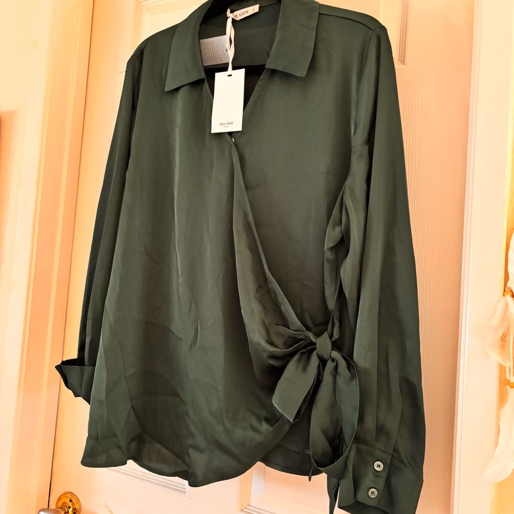 Womens Crossover Wrap LS Blouse - Picture 4 of 6